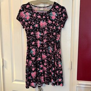City Streets, black and pink floral knit- kids dress -size 14 1/2-16 1/2 plus